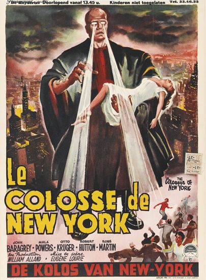 Doorlopend vanaf 13.45u. Kinderen niet toegelaten te.33.46.25., Le Colosse de, New York, The Colossus of New York, John Baragrey Mala Powers Otto Kruger, Robert Hutton, Ross Martin, thodustion Wiliam Alland, Mise en Eugene Seine Lourie, De Kolos Van New York