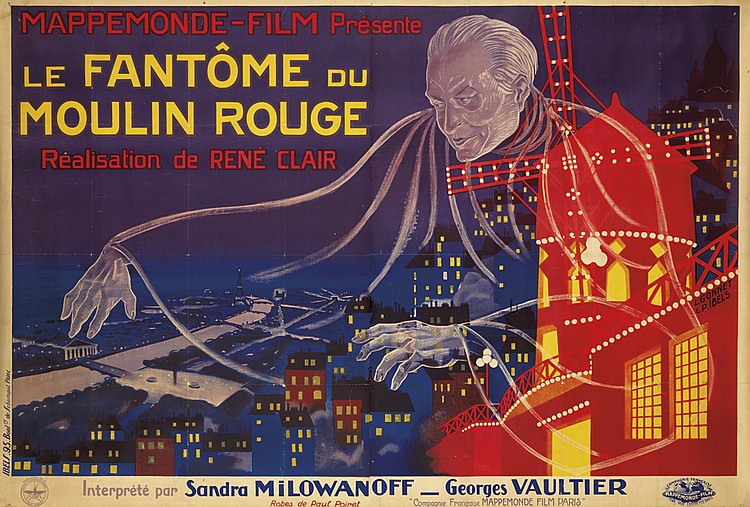 Mappemonde Film Presente, Le Fantome Du, Moulin Rouge, Realisation De Rene Clair, Interpete Par Sandra Milowanoff_Georges Vaultier, Rotes De nPaut Poinet  Mappemonde Film Paris, Ibels. 95