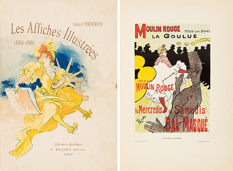 Ernest Maindron, Les Affiches Illustrees, 1886-1895, librairic artislique, g. boudet, editour, paris, moulin rouge, tous les soirs, la goulue, tous les sons, les mercredis et samedis, sal masque, h.,
