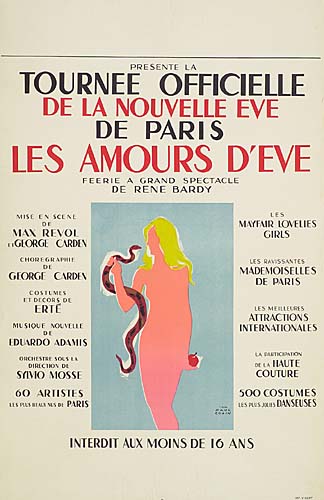 Tournee Presente La, Officielle, De La Nouvelle Eve, De Paris, Les Amours D’eve, Feerie A Grand Spectacle De Rene Bardy, Interdit Aux Moins De Lo Ans Max Revol, Glorge Carden, George Carden, Erte, Eduardo Adamis, Syimo Mosse 60 Artistes, Maifair Lovelies, Girls, Mademoiselles, De Paris, Attractions, Internationales,