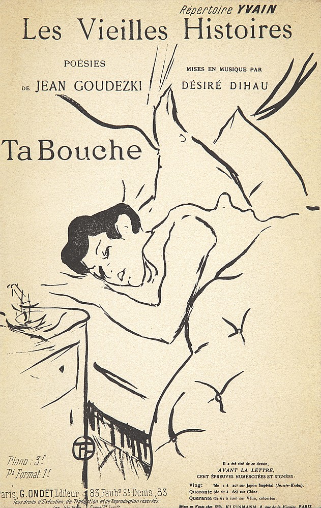 Repertoire Yvain, Les Vieilles Histoires, Poesies Mises En Musique Par, De Jean Goudezki Desire Dihau, Ta Bouche, Piano : 3f, Pt Format: 1f, Aris, G. Ondet Editeur 83, Faubg St. Denis, 83, Tous Droits D’Execution De Tradustion Et De Reprodution Reserles, Avant La Lettre, Cent Epreuves Numerotees Et Signees:, Vong:, Quarante(De 21 60 )Rue Chine., Quarante (De 61 & 100) Velio, Colonted., PAris