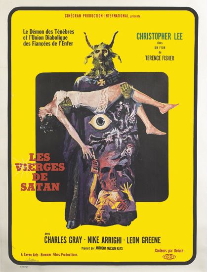 Cinecran Production International presents, Le Demon Des Tenebres, et I’Union Diabolique, des Fiancess de I’Enfer, Christopher Lee, un Film de, Terence Fisher, Les Vierges De Satan, Charles Gray Nike Arrighi Leon Greene, Antiesby Nelson neys, a sevens arts hammer films ceteurs par delut