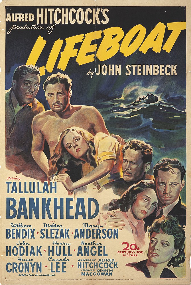 Alfred Hitchcocks, Lifeboat, John Steinbeck, Tallulah, Bankhead, Bendix Slezak Anderson, Hodiak Hull Angel, Cronyn Lee Hitchcock, Macoowah, 20
