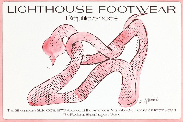 Lighthouse Footwear, Reptie Shoes andy warhol, The Shoumoom:Suile 608.1370 Auenue of the americos.New york.N.K.10019(212)7579594, The Focloru:Skowhegan.Maine
