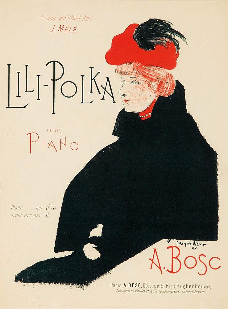 A mon excellent ami, j. mele, Lili-Polka, pour, piano, piann.. Net 1. f 70, orchestre.. Net.. 1 f., jacques villon, a. bosc, paris a. bosc, editeur, 8, rue rochechouart, tous dreits d’ et de reprodection reserves. France et etranger