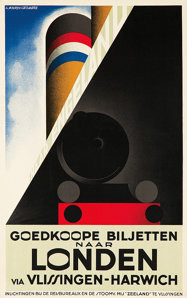 A.Mouron.Cassendre, Goedkoope Biljetten, Naar, Londen, Via Vlissingen-Hardwich, Inlichtingen Bij De Relsbureaux en De stoomv.Mij ”Zeeland” Te Vlissingen