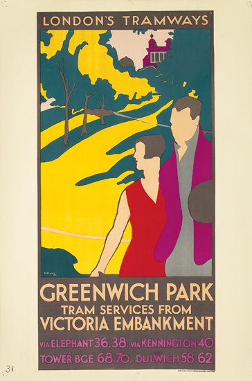 London’s Tramways, Greenwich Park, Tram Services From Victoria Embankment, Via Elephant 36.38. Via Kennincton 40, Tower Bce 68.70. Dulwich 58.62