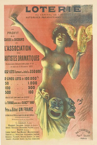 Loterie, Au Capital De, Autorisee Par Araete Minisri El, Au Profit De Is Caisse De Secours De L’Association Des Artistes Dramatiques, 652 Lots fenmat Total De 350000, 2 Gros Lots De, Le Tirage, Prix Du Billet Un France, C.Coduelin, Majjrant Leloir, Griwdt Pericaud, Imp Chardin Pas Daudin Paris