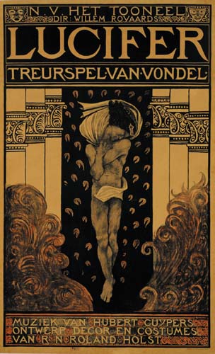 N.V. het tooneel dir willem rovaards, Lucifer, Treurspel.van.vondel, Muziek van hubert cuypers ontwerp decor en costumes van r n  roland holst