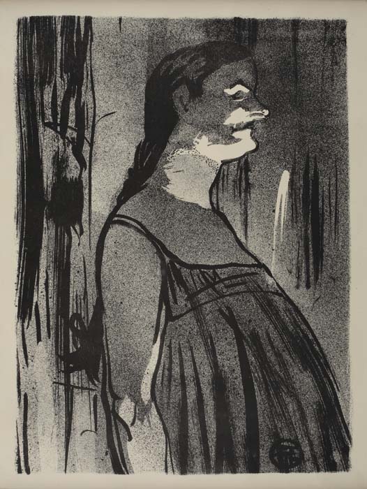 Black and white sketch of a woman in the woods