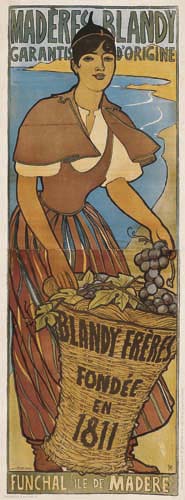 Maderes Blandy, woman in brown, basket of grapes, long poster