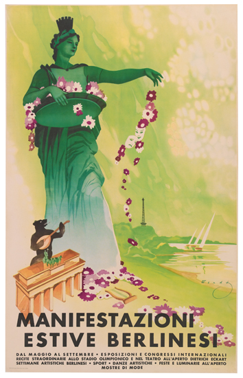 Manifestazioni Estive Berlinesi, green poster, large statue with purple flowers