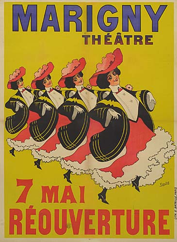 Marigny Theatre 7 Mai Reouverture, yellow poster, four dancers