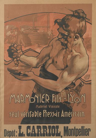 Marmonier Fols-Lyon, shirtless man holds grapes