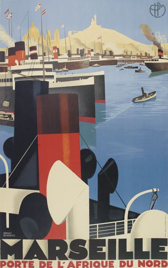 Marseille Porte de L’Afrique du Nord, ships in the harbor