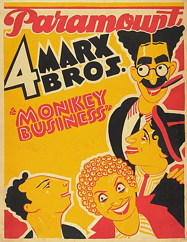 Paramount, 4 Marx Bros, Monkey Business, yellow poster