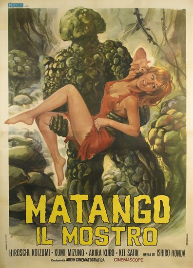 Matango il Mostro, woman in red carried by a man made of rocks