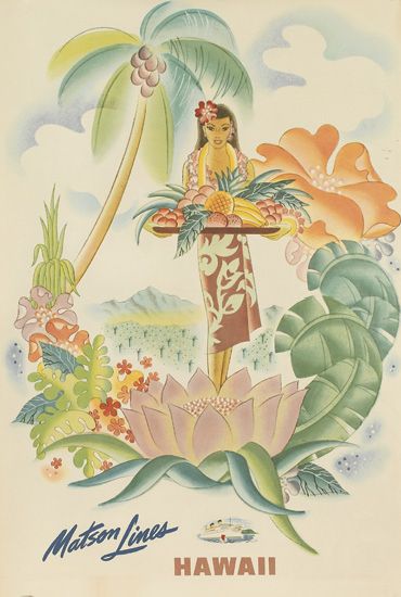 Matson Lines, Hawaii, woman carries fruit