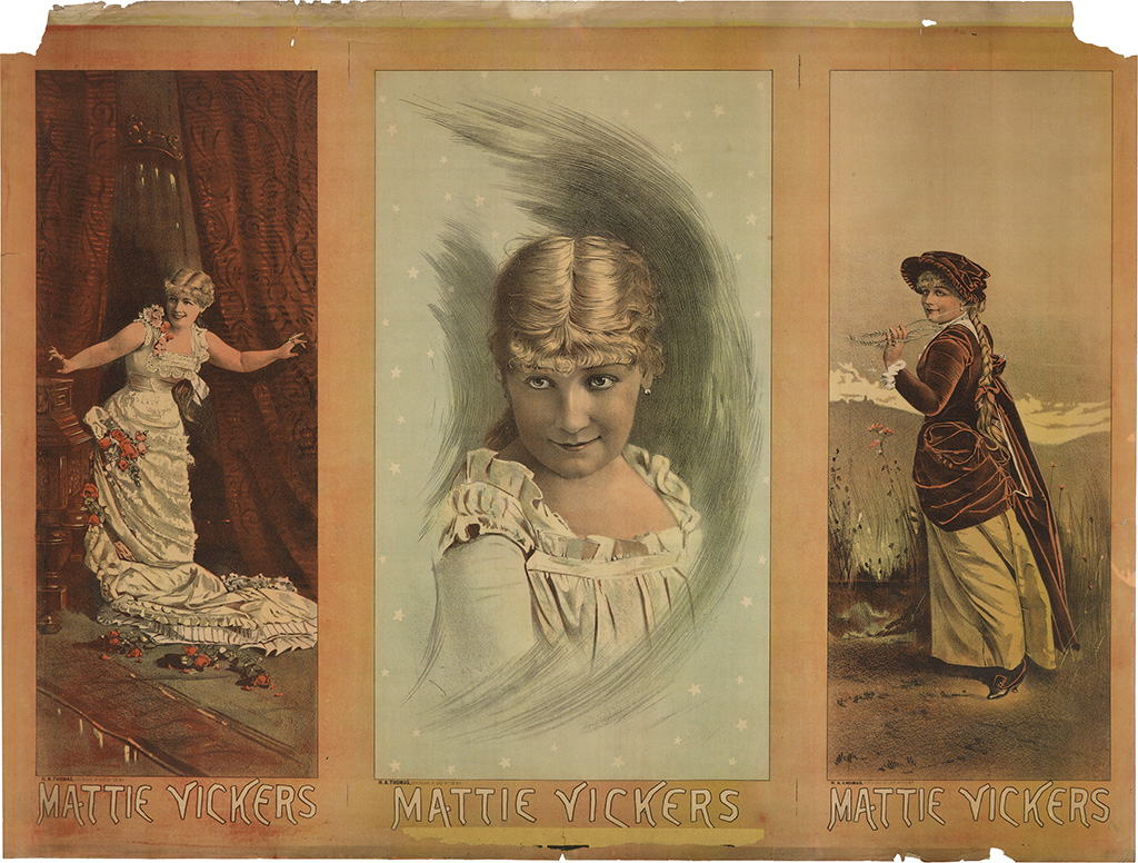 Mattie Vickers, brown poster, three pictures