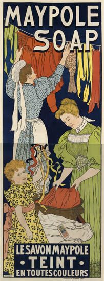Maypole Soap, Le Savon Maypole Teint, long poster, women doing laundry