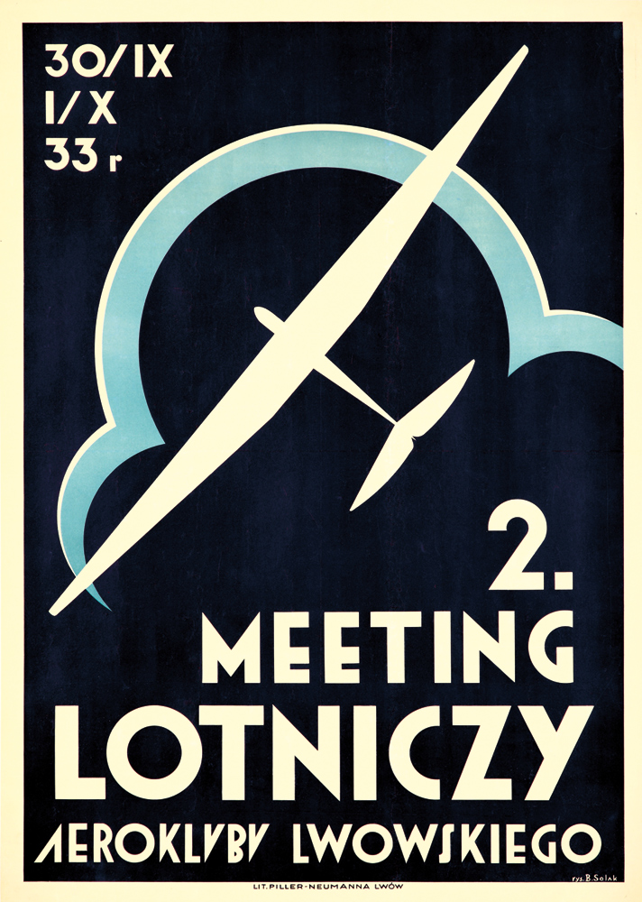 2. Meeting Lotniczy Aeroklubu Lowowskiego, black poster, white plane