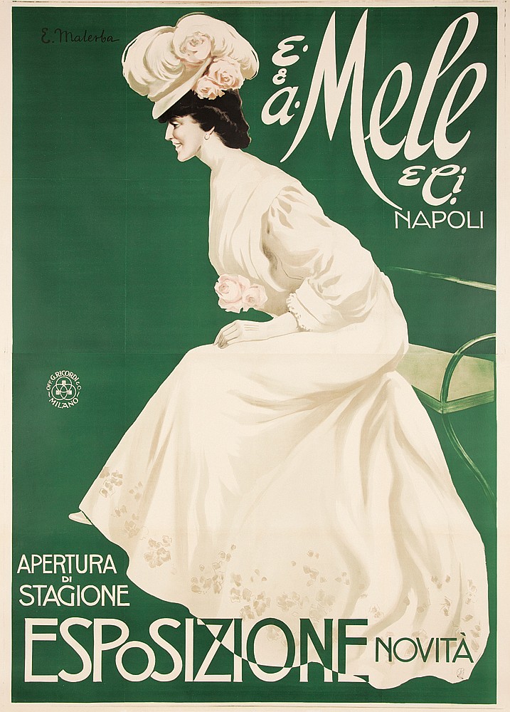 E and A Mele and Ci Napoli, green poster, woman in white
