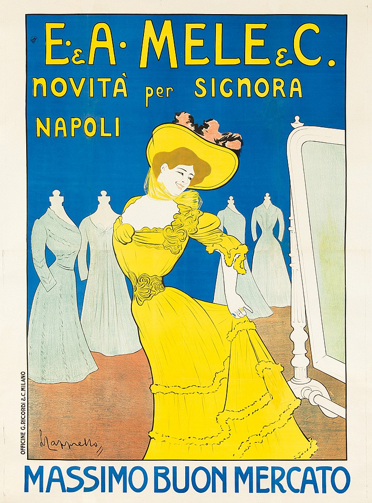 E and A Mele and C Novita per Signora Napoli, woman in yellow dress looks in mirror