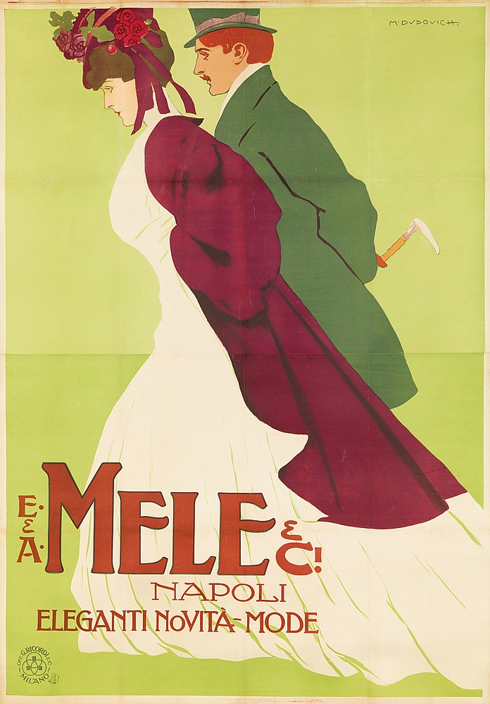 E and A Mele and Ci Napoli Eleganti Novita Mode, green poster, couple strolling