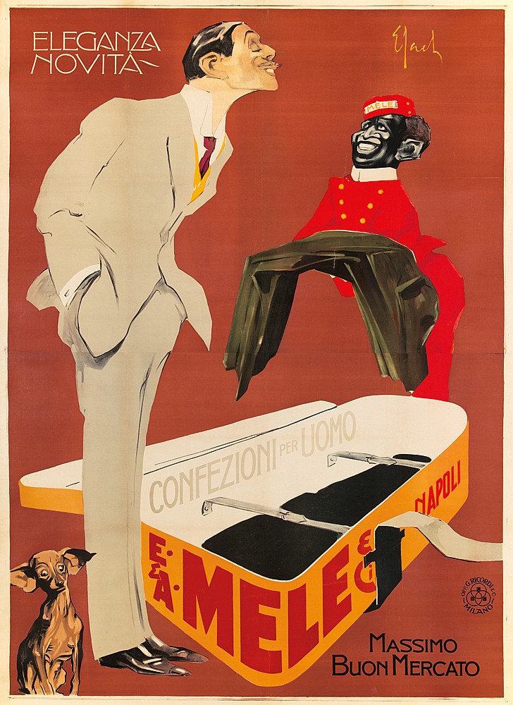 E and A Mele and Ci Napoli Eleganza Novita, brown poster monkey packs man’s suitcase