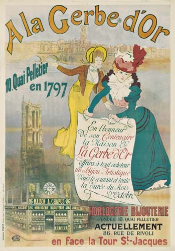Ala Gerbe d’or, 10 Quai pelletier, en 1797, horlogerie bijouterie, Fondee 10 quai pelletier, Actuellement, 86. Rue de rivoli, En face la tour st.jacques