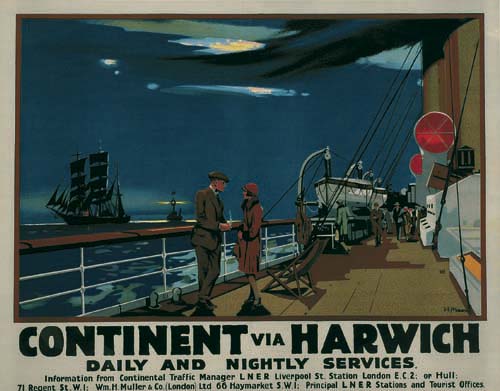 Continent Via Harwich, Daily And Hightly Services, Information From Continental Traffic Manager L N E R Liverpool St. Station London E. C. 2: Or Hull:, 71 Regnt St. W. I: Wm M. Muller & Co (London) Ltd 66 Haymarket S. W. I: Principal L N E R Stations And Toupist Offices