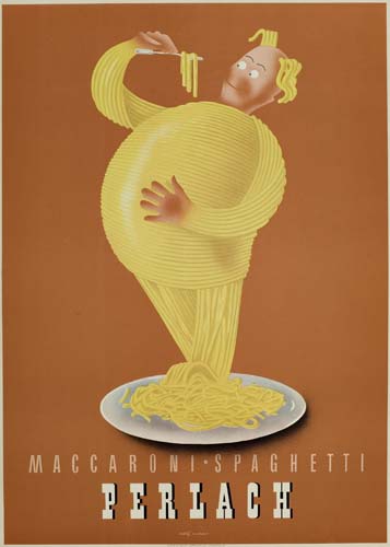 Maccaroni Spaghetti Perlach, brown poster, pasta man