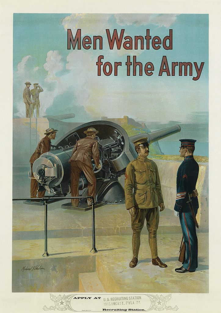 Men Wanted for the Army, man in uniform, cannon