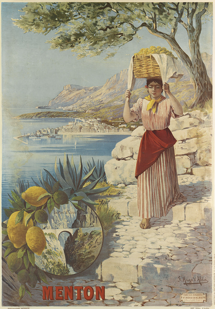 Menton, woman carries a basket on her head