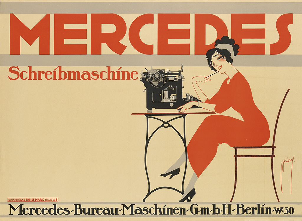 Mercedes Schreibmaschine, woman at typewriter