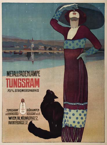 Metallfadenlampe Tungsram, black cat, woman with a hat