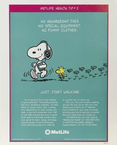 MetLife Health Tip, Snoopy, blue poster, No Membership Dues