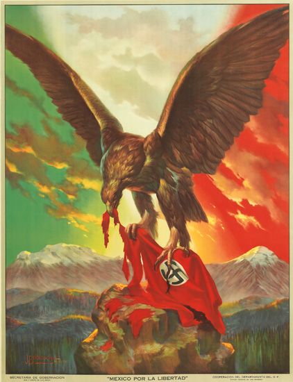 Large bird tears Nazi flag