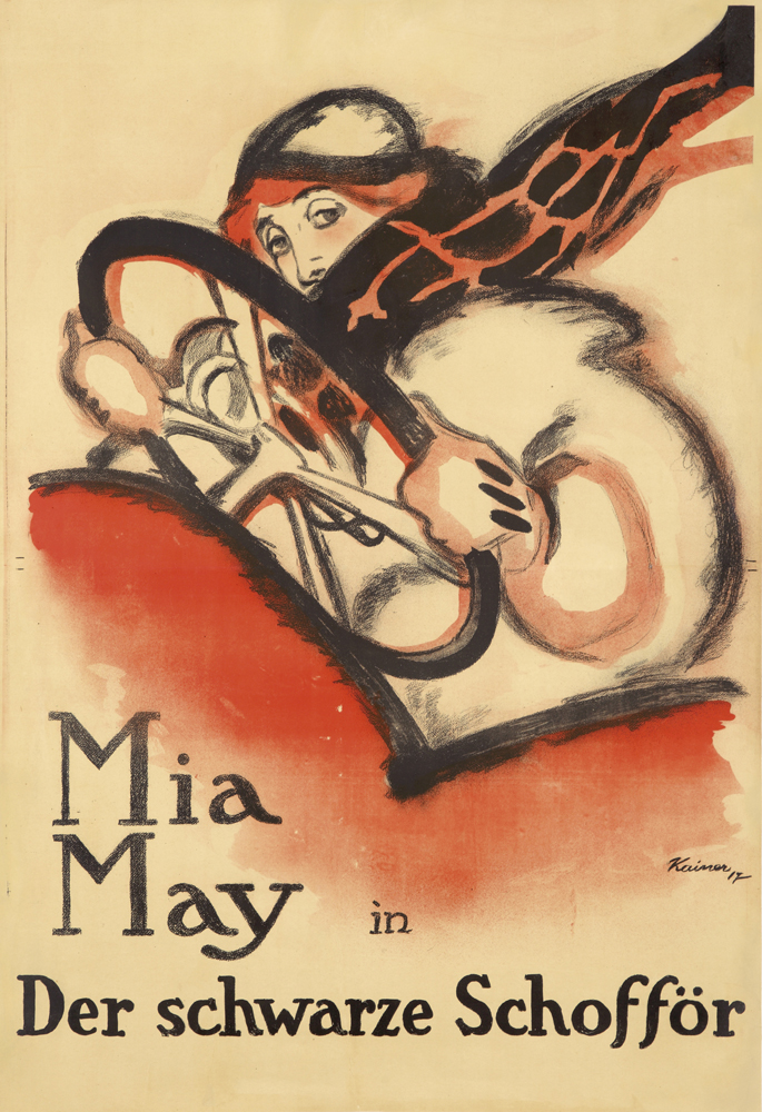 Mia May in Der Schwarze Schoffor, woman drives red car