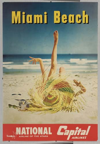 Miami Beach, National Capital Airlines, woman on the beach