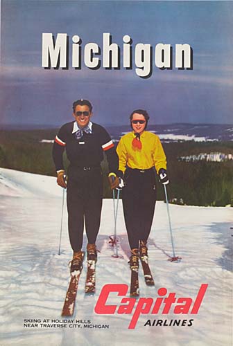Michigan Capital Airlines, couple skiing