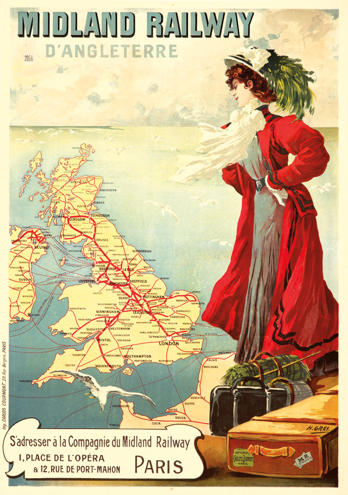 Midland Railway D’Angleterre, woman in red coat, Paris, map