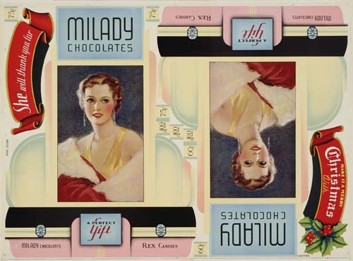 Milady Chocolates, woman in gold