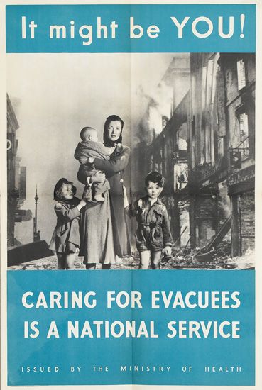 It Might Be You, Caring for Evacuees is a National Service, blue poster