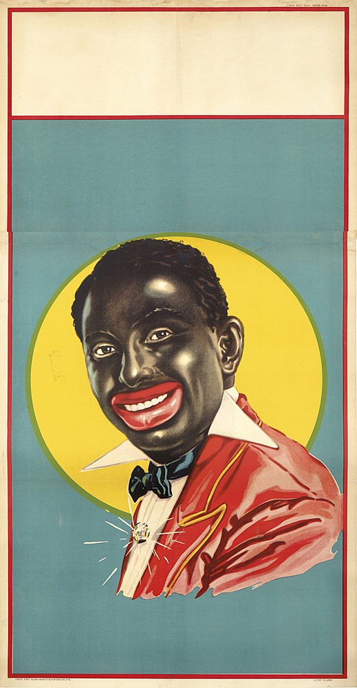 Man in red, blue poster