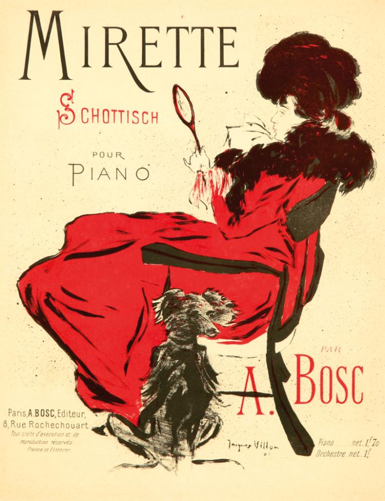 Mirette Schottisch Pour Piano, woman in red, dog