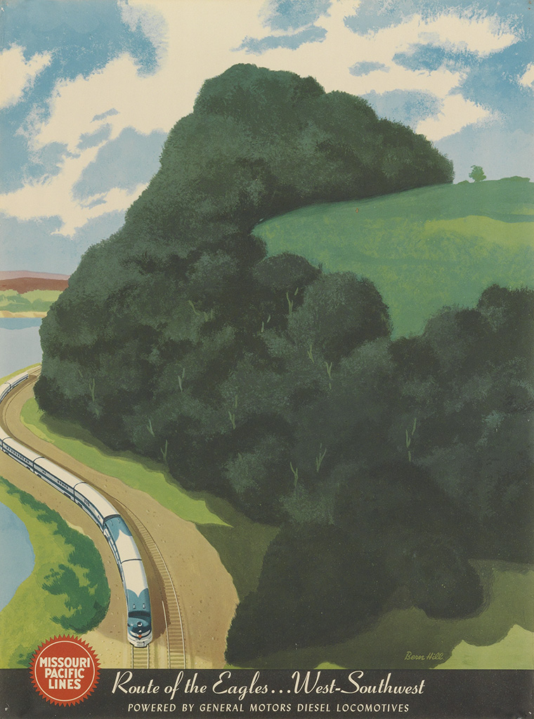 Missouri Pacific Lines, Route of the Eagles, West-Southwest, train through the forest