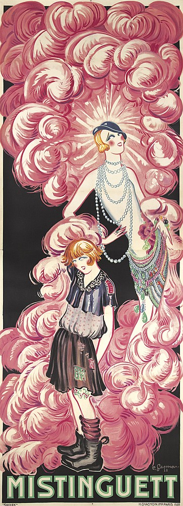 Mistinguett, women with pink feathers, long poster