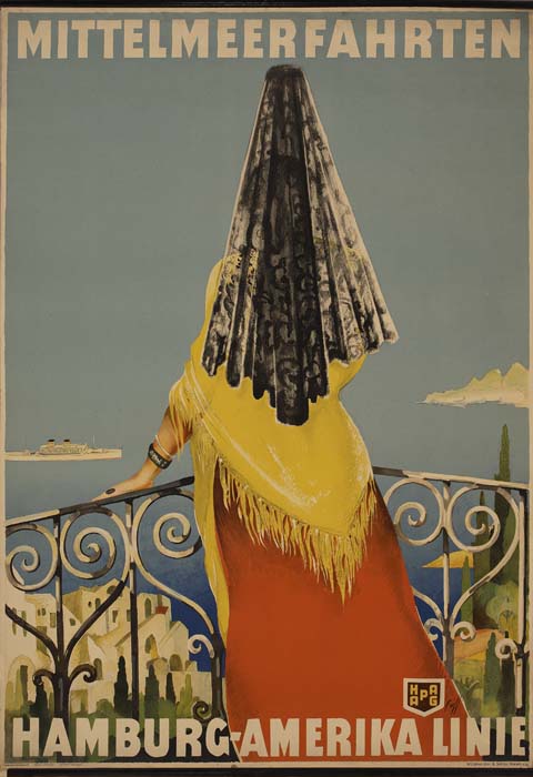 Mittelmeerfahrten, Hamburg-Amerika Linie, woman looks over balcony