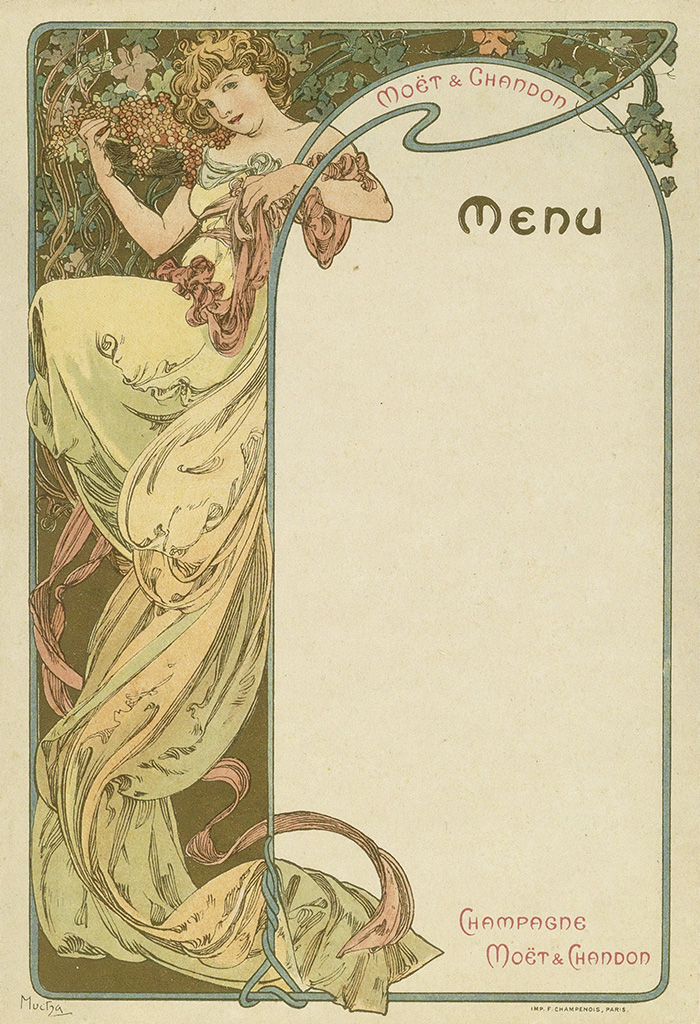 Moet and Chandon Menu, blank space, woman in yellow